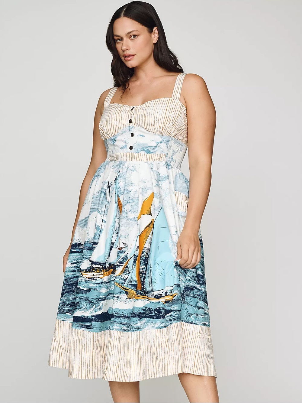 Anthropologie Maeve cotton sweetheart midi Sailboat dress